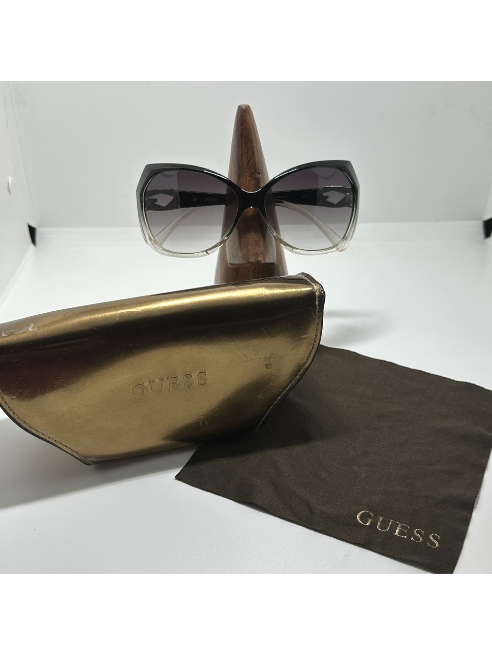 Guess Women's Gradient Black to Clear Oversized Sunglasses with Case and Cloth